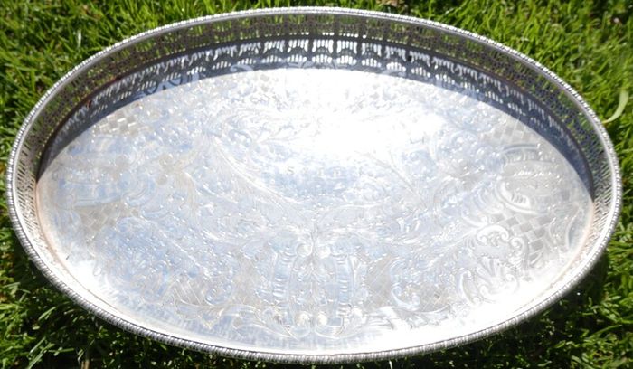 Viners  Silver Alpha Plated Oval Vintage Tray Chased Gallery