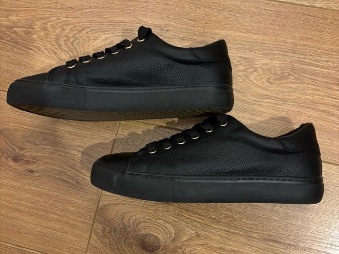 Black & Gold Faux Leather Trainers Size 5