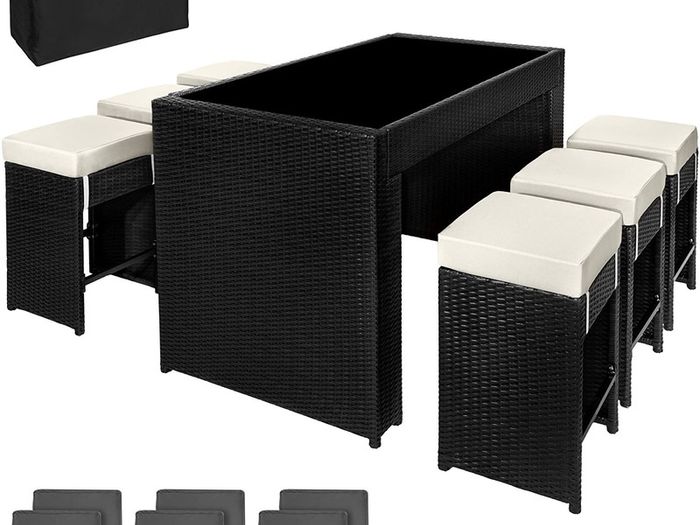 POLY Rattan Aluminum Bar Set with 6 Bar Stools and two Sets Plus Protective Case Cover/Stainless Steel Screws