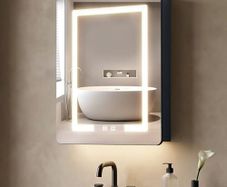70x50cm Aluminum LED Bathroom Mirror Cabinets, 3 Color Light Modes & Defogger, Family-Friendly with 3 Storage Shelves, Moisture-Resistant Easy Assemble for Small Bathrooms/Rental Apartments