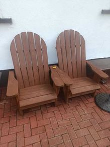 2 handmade wooden Adirondack garden chairs