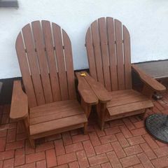 2 handmade wooden Adirondack garden chairs