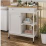 BRAND NEW Kitchen Cart Shelf Multifunction Storage Trolley White Bamboo Roller Trolley with Worktop Drawer Home furniture Image 2