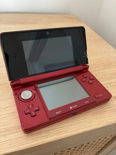 Flame Red Nintendo 3DS (NTSC-U), Tetris Axis, and sealed AR cards