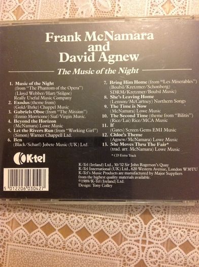 The Music of the Night.  Frank McNamara & David Agnew. CD.