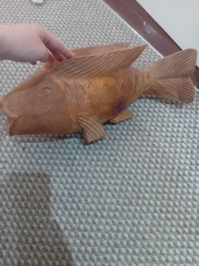Large Koi Carp  Vintage Planter Wooden Handcarved