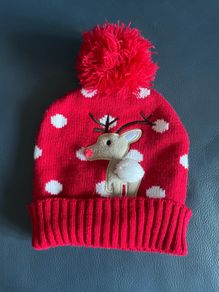 kids christmas reindeer  beanie hat with bobble 2-9 y