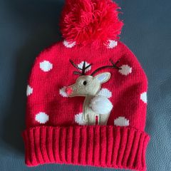 kids christmas reindeer  beanie hat with bobble 2-9 y
