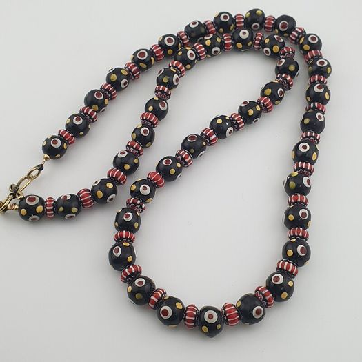 Vintage Venetian Style Thousand Eyes & Chevron Glass Beads Necklace