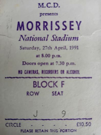 Morrissey  Concert Ticket From 1991 National Stadium.