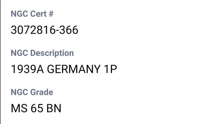 War-time Germany 1939A 1 Reichspfennig NGC Graded MS65 BN