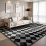 Area Rug Living Room Bedroom 120x160cm, Large Fluffy Carpet Soft Shaggy Checkered Rugs, Washable Area Rug Anti Slip, Thick Carpets for Kids Room Nursery, Dorm Home Decor, Black and Grey Image 8