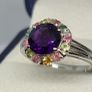 African Amethyst & Multi-Tourmaline Solitaire Ring in Rhodium Overlay Sterling Silver. Image 2