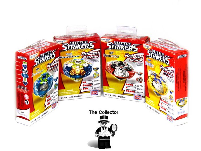 Lot of 4 Mega Bloks Magnext Battle Strikers Turbo Tops Reload Striker Nautilus 29452 Sharkblade 29454 Ninjutsu 29453 Striker Wolfen 29456 All New Sealed
