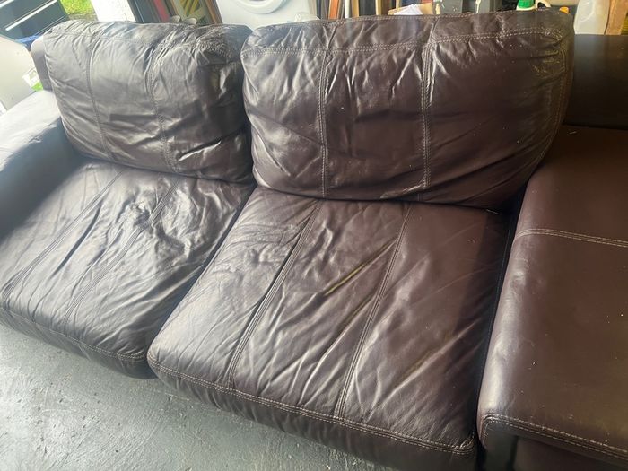 Brown leather sofa & armchair