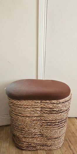 Large Vintage Cushioned Wicker Laundry Basket
