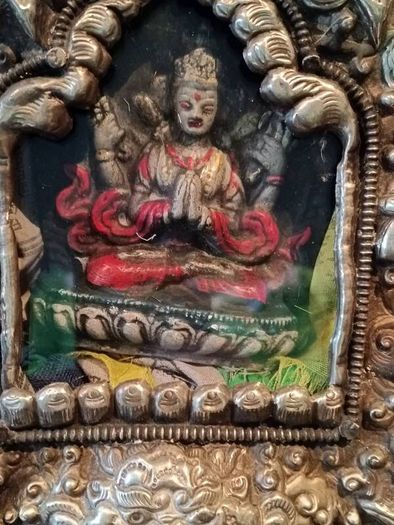 Large Silver Early 19th Century Gua with A Tsatsa of Green Tara