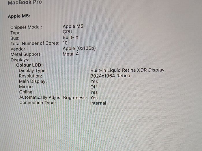MacBook Pro 17,2/ M5 (10-CPU 10-GPU) /16GB Ram/512GB SSD/14  Battery health :100%