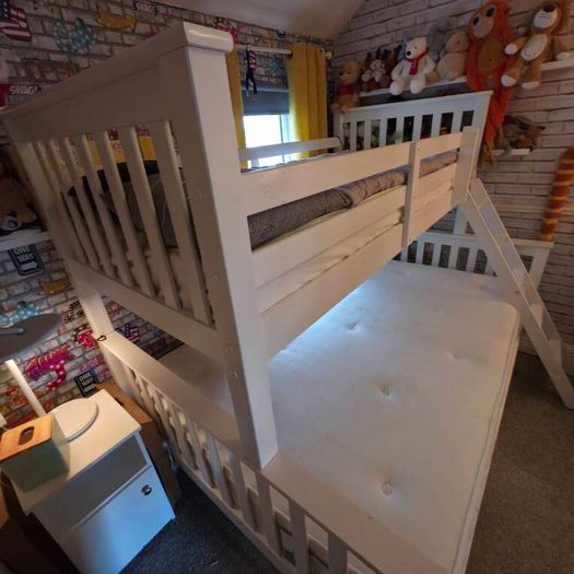 White wooden triple sleeper bunk bed - double and single
