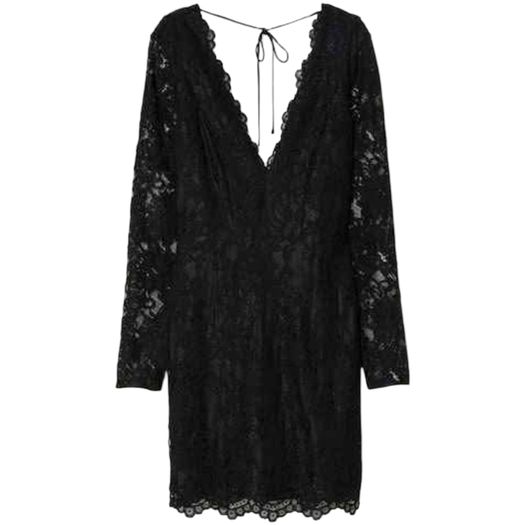 H&M black lace long sleeve V-neck mini dress size UK 6