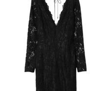 H&M black lace long sleeve V-neck mini dress size UK 6