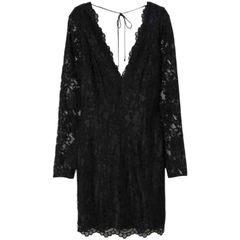 H&M black lace long sleeve V-neck mini dress size UK 6