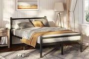4ft6 Double Bed Frame with Headboard, Black Metal Bed Frame with Storage, Double Bed for Adults, Heavy Duty Platform Bed Frame, No Box Spring Needed