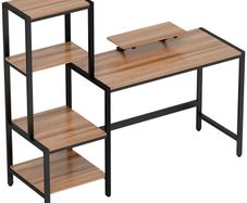 Computer Desk with Monitor Stand, Desk with 4-Tier Shelf, Industrial Design, Brown