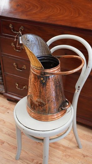 Vintage Hammered Copper & Brass Coal Scuttle with Scoop
