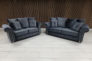 Olympia Grey Chester Arms Plush Velvet Fabric Sofa