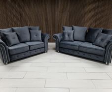 Olympia Grey Chester Arms Plush Velvet Fabric Sofa