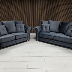 Olympia Grey Chester Arms Plush Velvet Fabric Sofa
