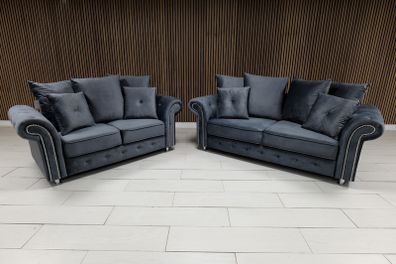 Olympia Grey Chester Arms Plush Velvet Fabric Sofa