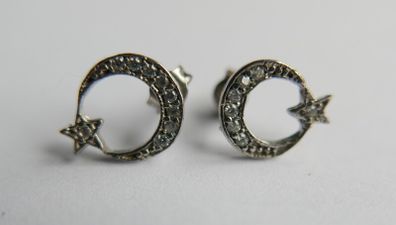 Vintage Sterling Silver 925  Moon and Star Stud Earrings 1,3g