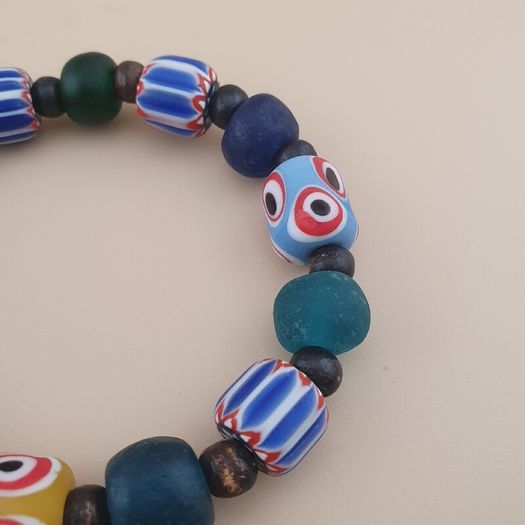 Vintage Venetian Style Chevron & Mix Glass Beads Bracelet