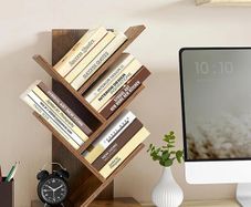 Tree Bookshelf, 5-Tier Floor Standing Bookcase, Space-Saving Corner Shelf, with Wooden Shelves for Bedroom, Living Room, Home Office, Rustic Brown