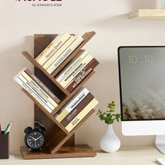 Tree Bookshelf, 5-Tier Floor Standing Bookcase, Space-Saving Corner Shelf, with Wooden Shelves for Bedroom, Living Room, Home Office, Rustic Brown