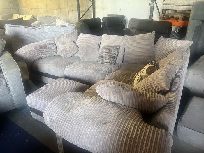 Beige corduroy corner sofa set