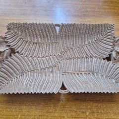 Antique Black Forest Carved Wood Tray with Fern Leaves
