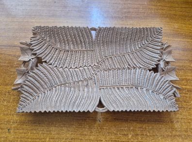 Antique Black Forest Carved Wood Tray with Fern Leaves