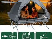 Complete Camping Set with Side Awnings Mattress  7-in-1 2 Person Outdoor Tent with Camp Bed, Mattress & Sleeping Bags Light Grey or Green