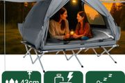 Complete Camping Set with Side Awnings Mattress  7-in-1 2 Person Outdoor Tent with Camp Bed, Mattress &amp; Sleeping Bags Light Grey or Green
