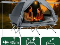 main image for ad Complete Camping Set with Side Awnings Mattress  7-in-1 2 Person Outdoor Tent with Camp Bed, Mattress &amp; Sleeping Bags Light Grey or Green
