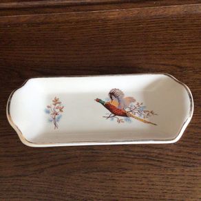 vintage ceramic pheasant pin / coin tray trinket plate