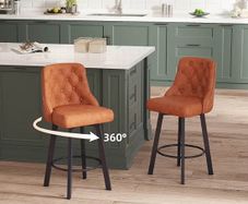 Bar Stools Set of 2, Waterproof PU Leather Bar Stool, 360 Rotating Breakfast Bar Stools with Footrest, Seat Height 66.5 cm, Load Capacity 150 kg, Brown