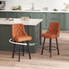 Bar Stools Set of 2, Waterproof PU Leather Bar Stool, 360 Rotating Breakfast Bar Stools with Footrest, Seat Height 66.5 cm, Load Capacity 150 kg, Brown