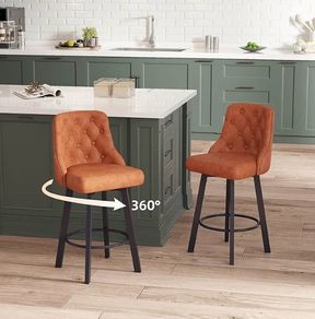 Bar Stools Set of 2, Waterproof PU Leather Bar Stool, 360 Rotating Breakfast Bar Stools with Footrest, Seat Height 66.5 cm, Load Capacity 150 kg, Brown