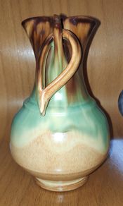 Glazed  Art Pottery Vase/Jug, mint green & sand tone shades, Spanish M.G.Arroyo style, H 17,5 cm