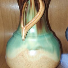 Glazed  Art Pottery Vase/Jug, mint green & sand tone shades, Spanish M.G.Arroyo style, H 17,5 cm