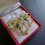 Running Horse Brooch Gold Tone and Green Galloping Horse Brooch Shawl Pin Broach Equestrian Jewellery Image 2